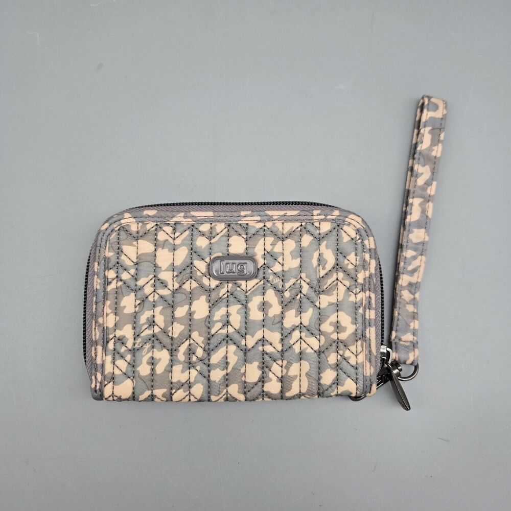 lug Quilted Leopard-Print Wristlet Wallet in Gray and Cream